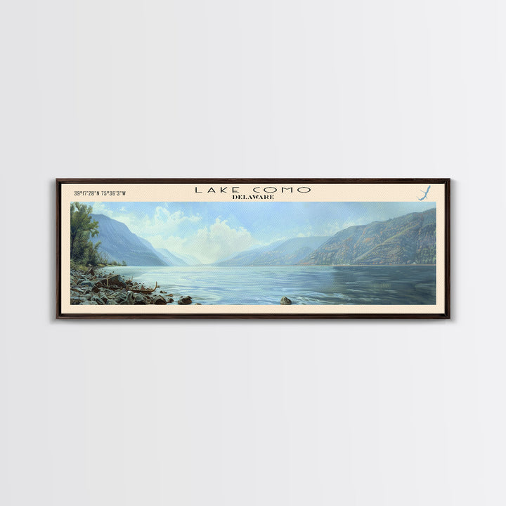 Lake Como Delaware Framed Canvas Print, Lake House Decor, Panoramic Wall Art, Travel Poster, Stunning Lake Painting, Nature Art