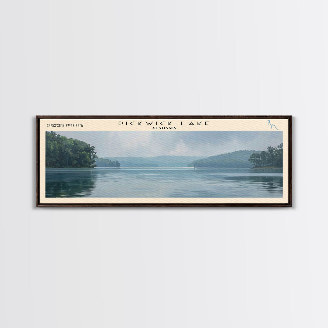 Pickwick Lake Alabama Framed Canvas Print, Lake House Decor, Panoramic Travel Poster, Scenic Wall Art, Contemporary Art