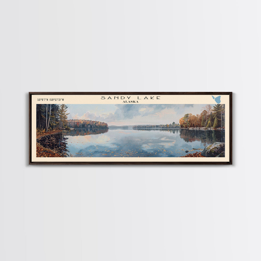 Silver Lake Delaware Panoramic Framed Canvas Print, Lake House Decor, Wall Art, Travel Poster, Serene Lake Painting, Modern Art