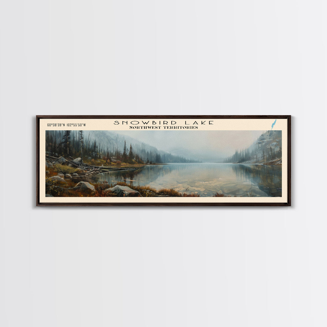 Snowbird Lake Wyoming Panoramic Framed Canvas Print, Lake House Decor, Wall Art, Travel Poster, Tranquil Landscape, Modern Art