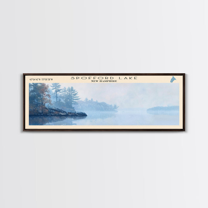 Spofford Lake New Hampshire Panoramic Framed Canvas Print, Lake House Decor, Wall Art, Travel Poster, Beautiful Lake Scene, Bedroom Decor