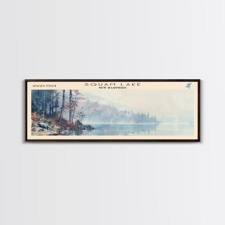 Squam Lake New Hampshire Panoramic Framed Canvas Print, Lake House Decor, Wall Art, Travel Poster, Scenic Landscape, Living Room Decor