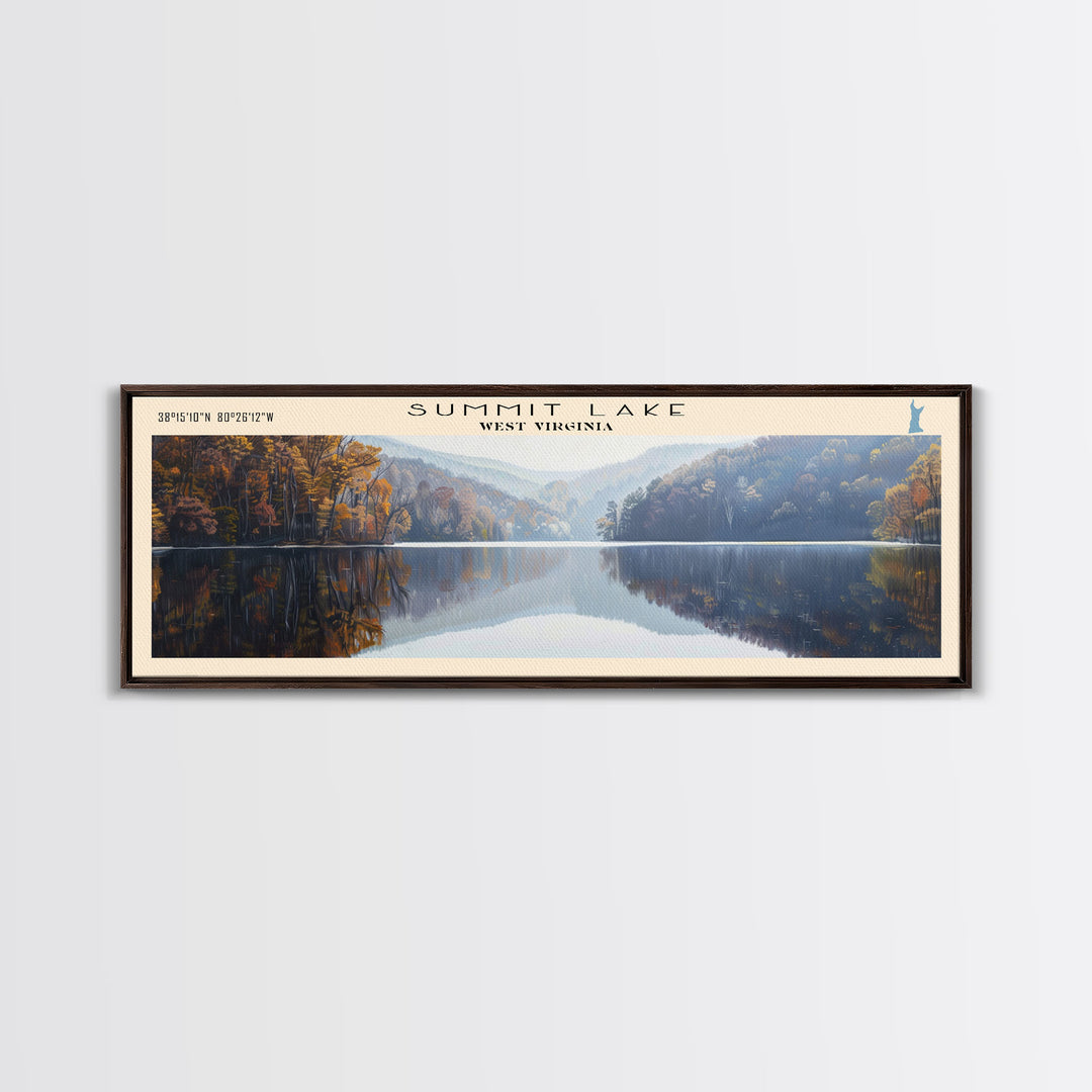 Summit Lake West Virginia Panoramic Wall Art, Framed Canvas Print, Lake House Decor, Travel Poster, Tranquil Landscape, Bedroom Decor