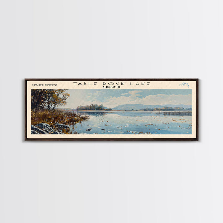 Table Rock Lake Missouri Panoramic Wall Art, Framed Canvas Print, Lake House Decor, Travel Poster, Beautiful Lake Scene, Living Room Decor