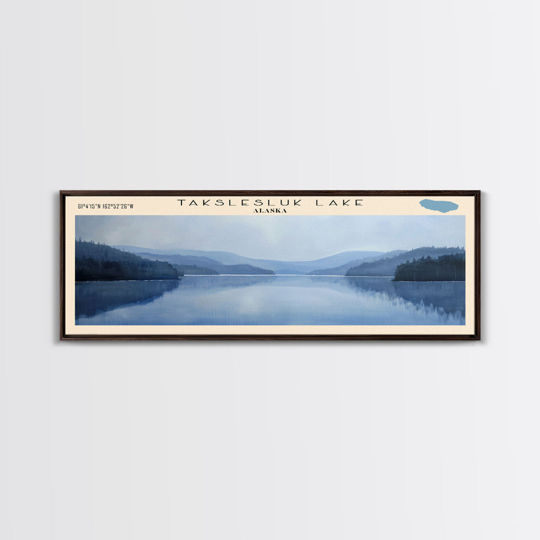 Takslesluk Lake Panoramic Wall Art, Framed Canvas Print, Lake House Decor, Travel Poster, Serene Lake Scene, Living Room Decor