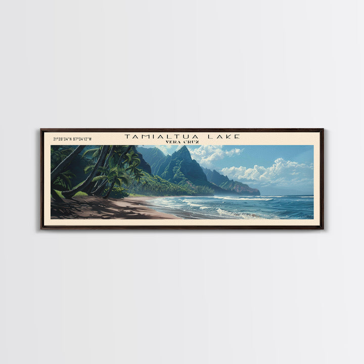 Tamiahua Panoramic Wall Art, Framed Canvas Print, Lake House Decor, Travel Poster, Beautiful Lake Painting, Bedroom Decor