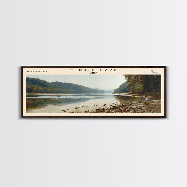 Tappan Lake Ohio Panoramic Wall Art, Framed Canvas Print, Lake House Decor, Travel Poster, Scenic Lake Scene, Living Room Decor