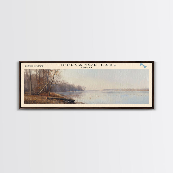 Tippecanoe Lake Indiana Panoramic Wall Art, Framed Canvas Print, Lake House Decor, Travel Poster, Beautiful Lake Scene, Bedroom Decor