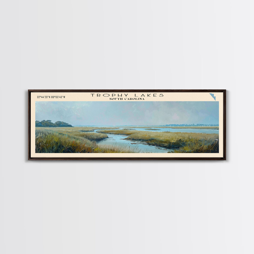 Trophy Lakes South Carolina Panoramic Wall Art, Framed Canvas Print, Lake House Decor, Travel Poster, Scenic Lake Scene, Living Room Art