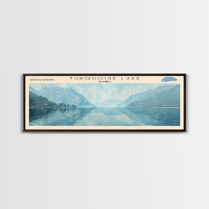 Turquoise Lake Panoramic Wall Art, Framed Canvas Print, Lake House Decor, Travel Poster, Beautiful Lake Scene, Living Room Art