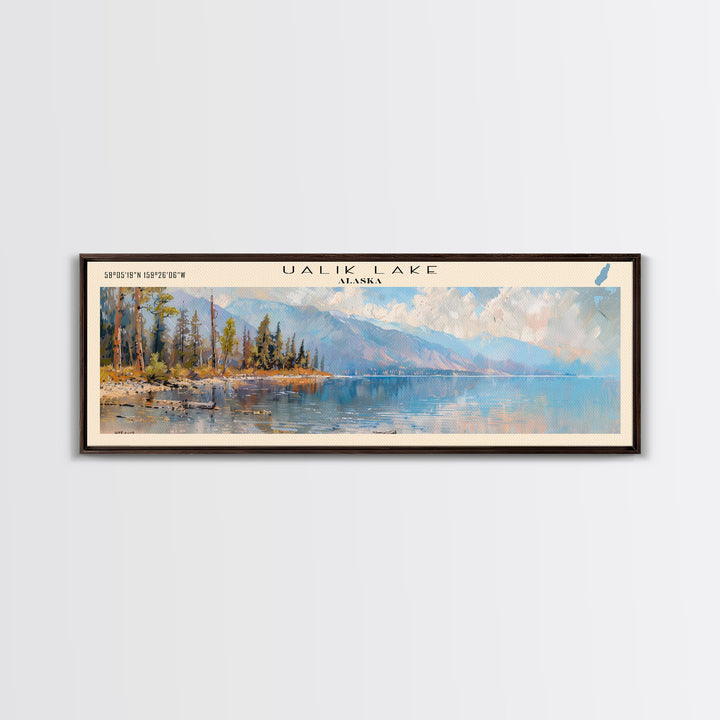 Ualik Lake Panoramic Wall Art, Framed Canvas Print, Lake House Decor, Travel Poster, Beautiful Lake Scene, Home Decor