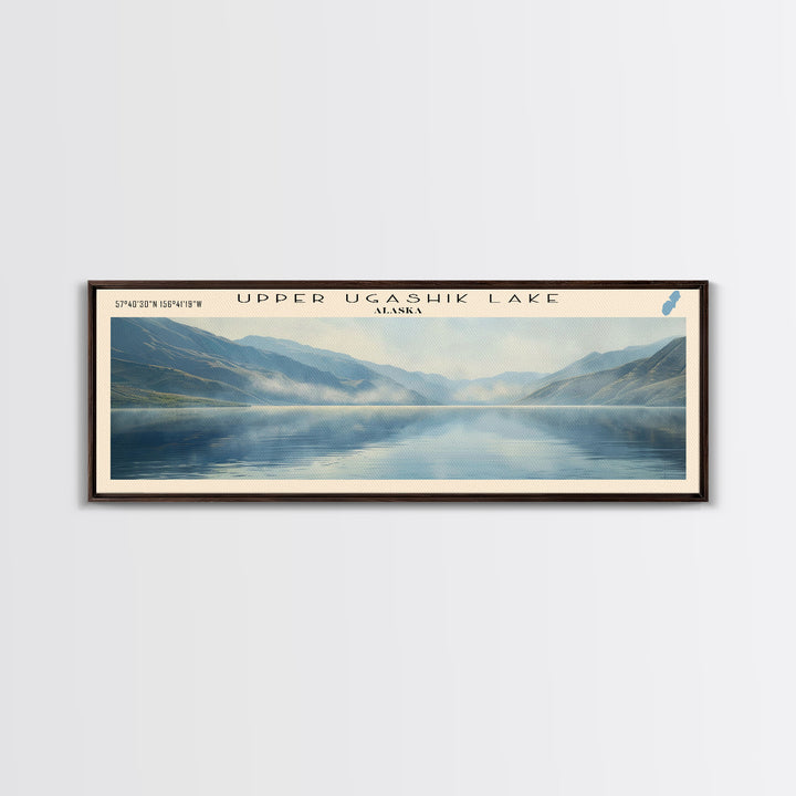 Upper Ugashik Lake Panoramic Wall Art, Framed Canvas Print, Lake House Decor, Travel Poster, Beautiful Lake Scene, Bedroom Decor