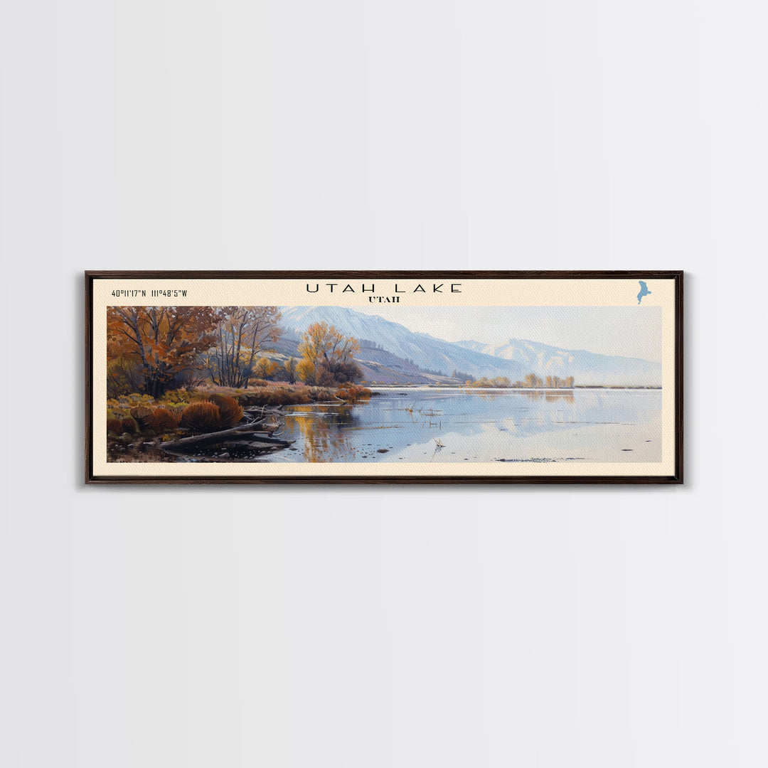 Utah Lake Panoramic Wall Art, Framed Canvas Print, Lake House Decor, Travel Poster, Serene Landscape, Living Room Decor