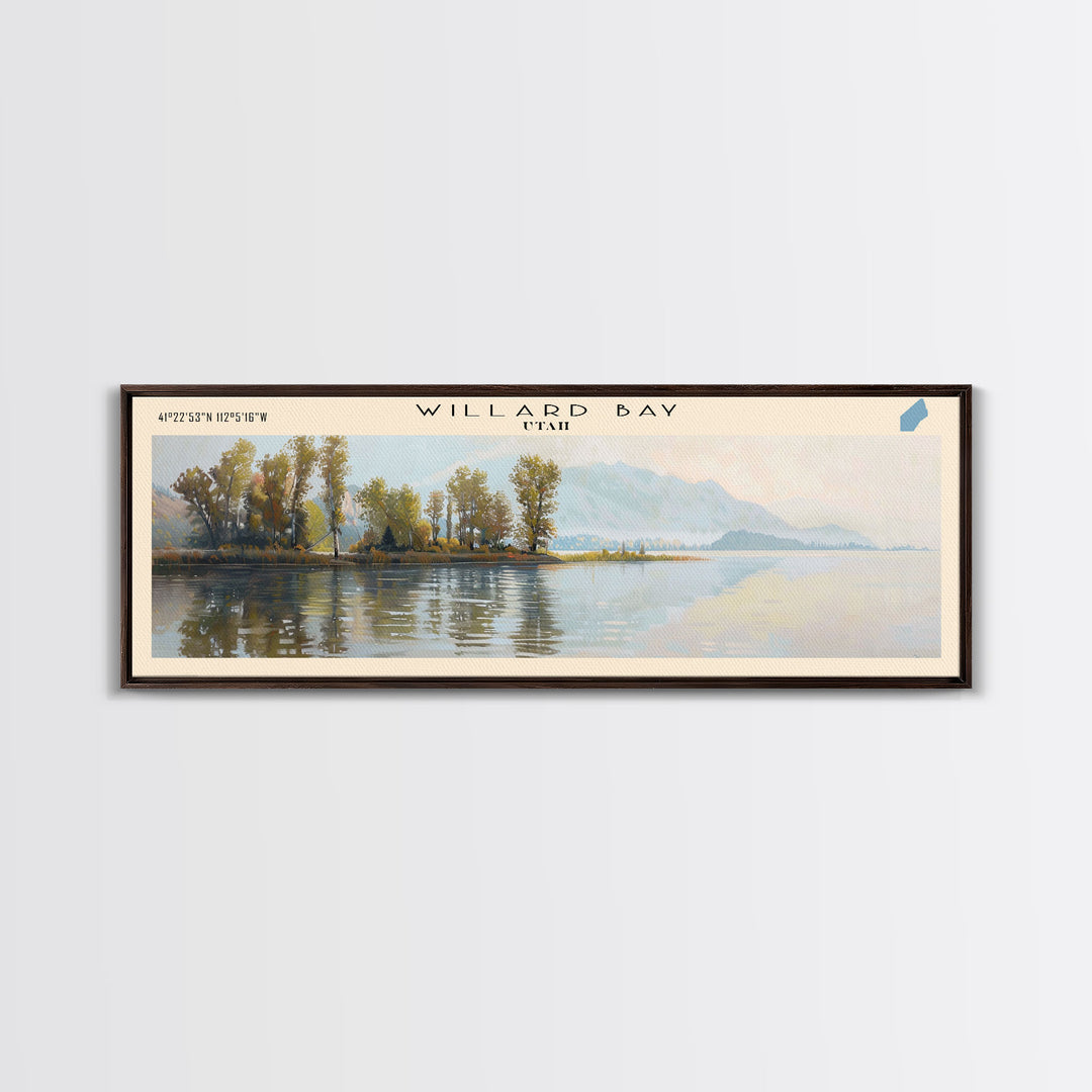 Willard Bay Utah Panoramic Wall Art, Framed Canvas Print, Lake House Decor, Travel Poster, Beautiful Lake Scene, Bedroom Art