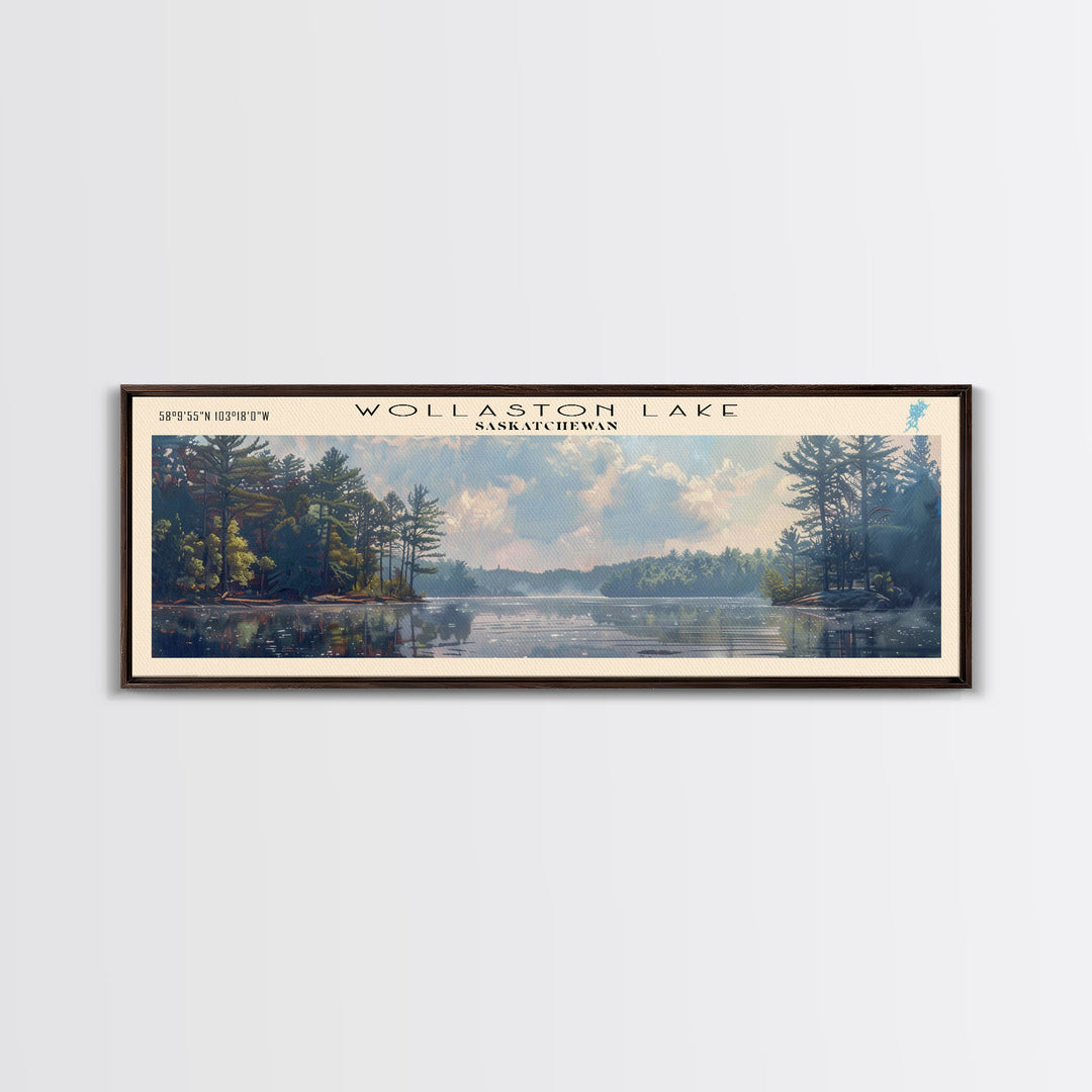 Wollaston Lake Panoramic Wall Art, Framed Canvas Print, Lake House Decor, Travel Poster, Scenic Lake Scene, Bedroom Decor