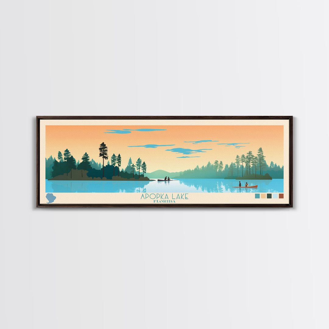 Apopka Lake Florida Framed Canvas Print, Panoramic Travel Poster, Midcentury Modern Wall Art, Pop Art, Nature Living Room Art