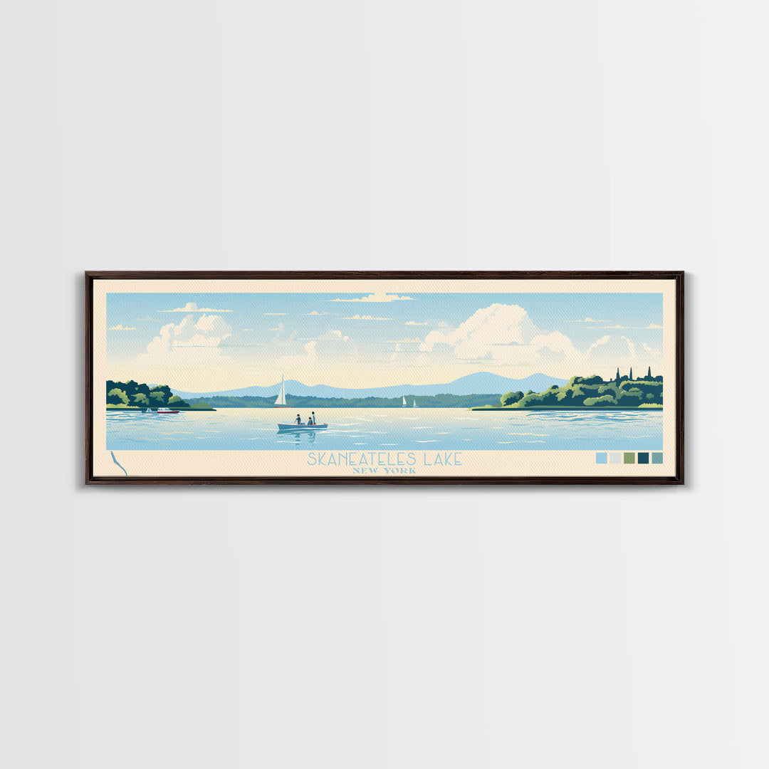 Skaneateles Lake, New York Framed Canvas Print, Lake House Art, Midcentury Modern Decor, Pop Art, Travel Poster, Living Room Wall Art