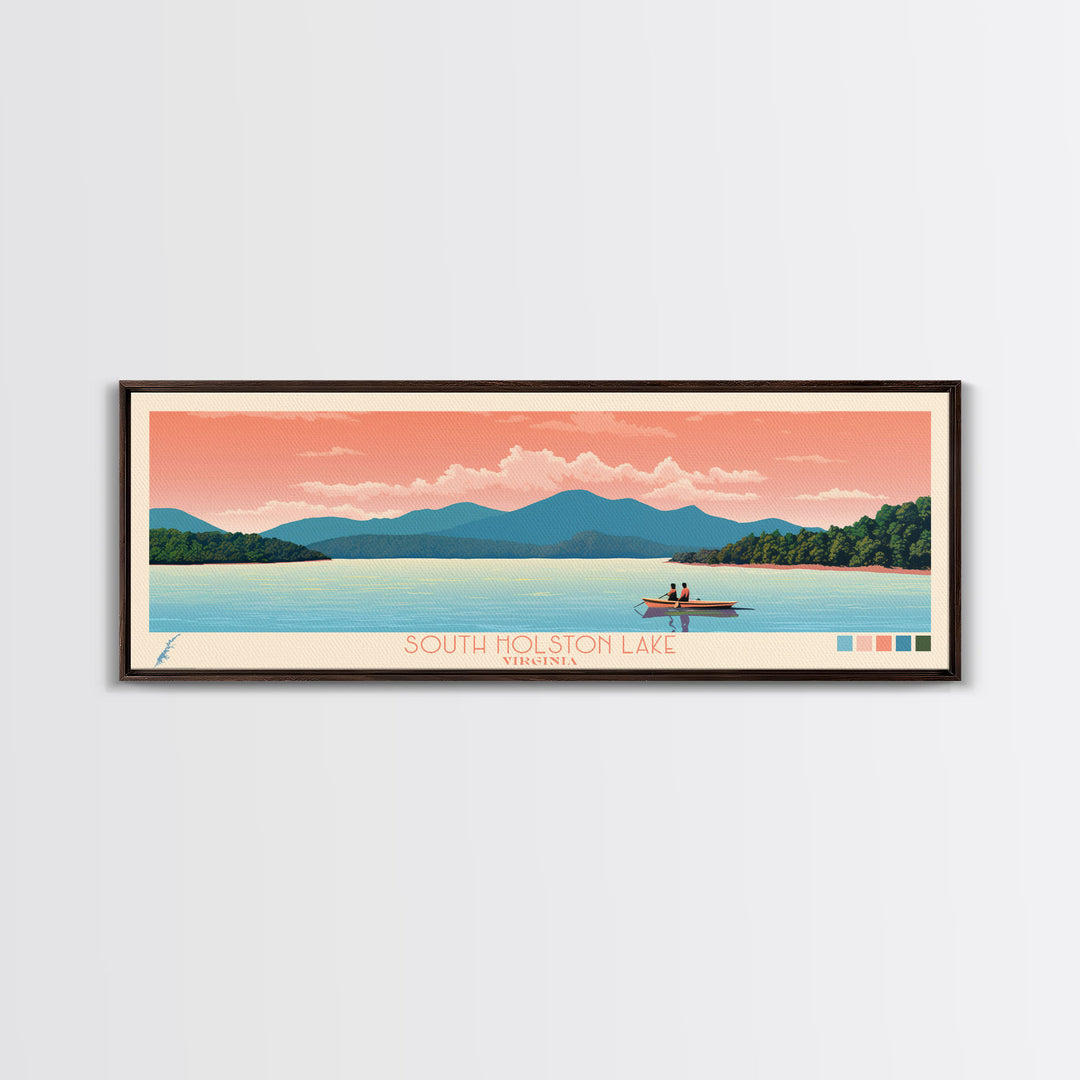 South Holston Lake, Virginia Framed Canvas Print, Lake House Art, Midcentury Modern Decor, Pop Art, Travel Poster, Living Room Wall Art