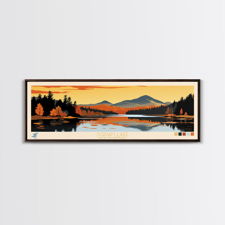 Squam Lake, New Hampshire Framed Canvas Print, Lake House Art, Midcentury Modern Decor, Pop Art, Travel Poster, Living Room Wall Art