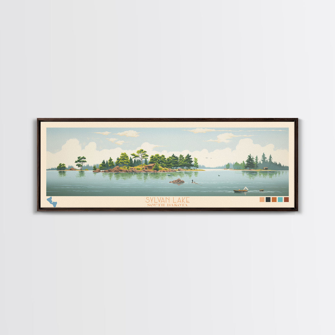 Sylvan Lake, South Dakota Framed Canvas Print, Lake House Decor, Midcentury Modern Art, Pop Art, Travel Poster, Bedroom Wall Art