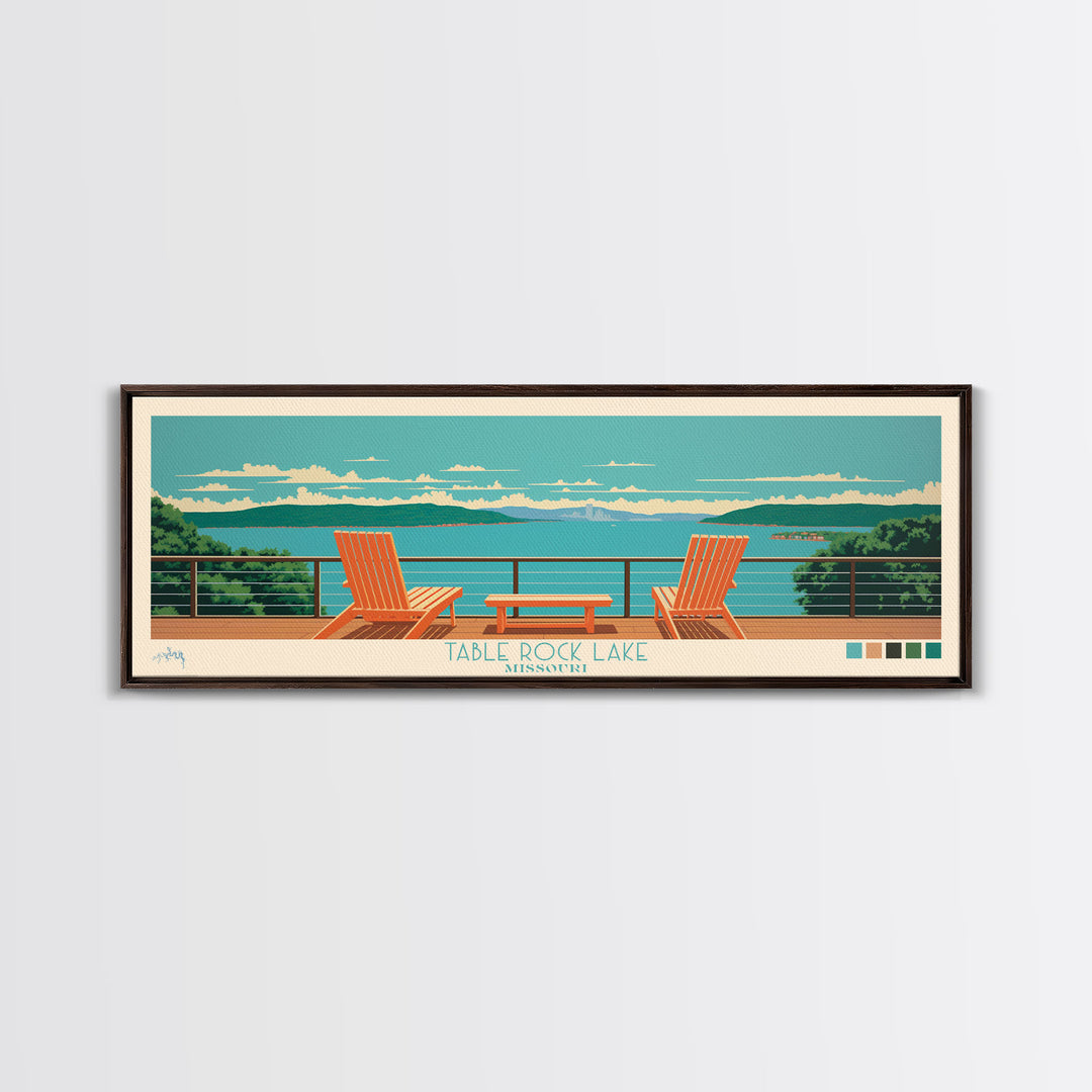 Table Rock Lake, Missouri Framed Canvas Print, Lake House Art, Midcentury Modern Decor, Pop Art, Travel Poster, Living Room Wall Art