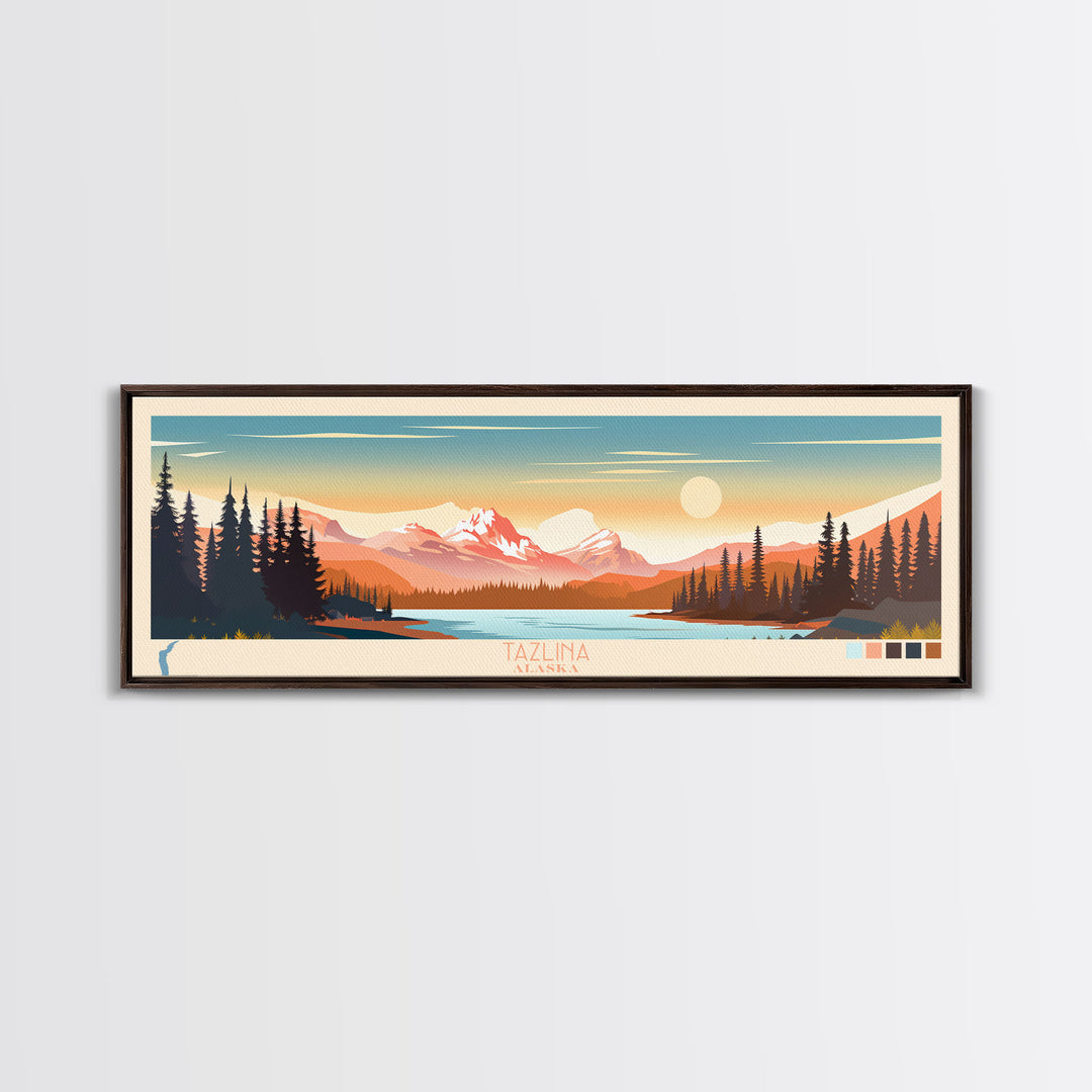 Tazlina Lake, Alaska Framed Canvas Print, Lake House Decor, Midcentury Modern Art, Pop Art, Travel Poster, Living Room Wall Art