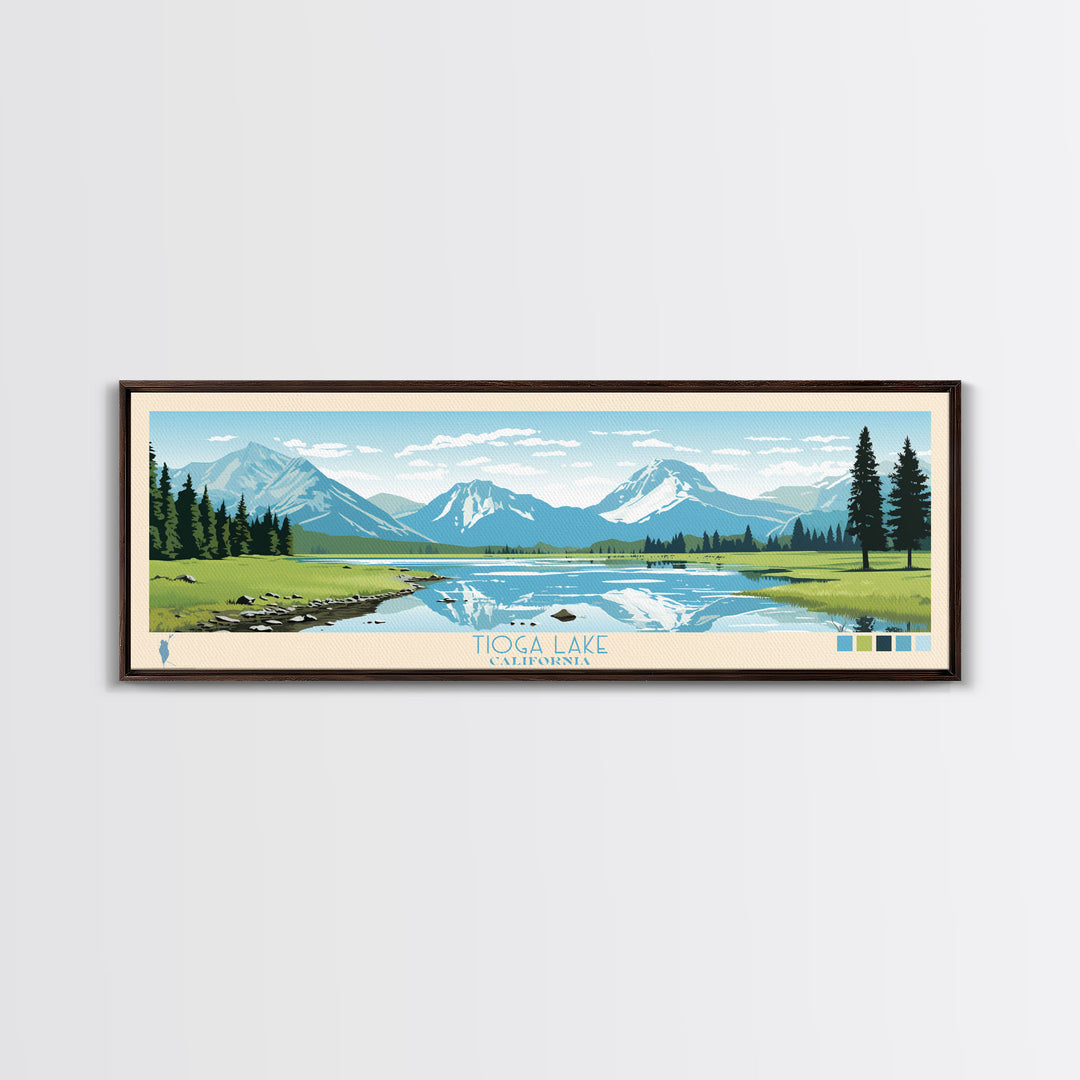 Tioga Lake, California Framed Canvas Print, Lake House Art, Midcentury Modern Decor, Pop Art, Travel Poster, Bedroom Wall Art