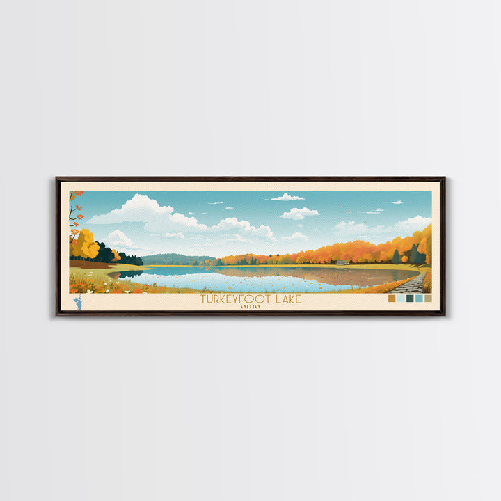 Turkeyfoot Lake, Ohio Framed Canvas Print, Lake House Art, Midcentury Modern Decor, Pop Art, Travel Poster, Bedroom Wall Art