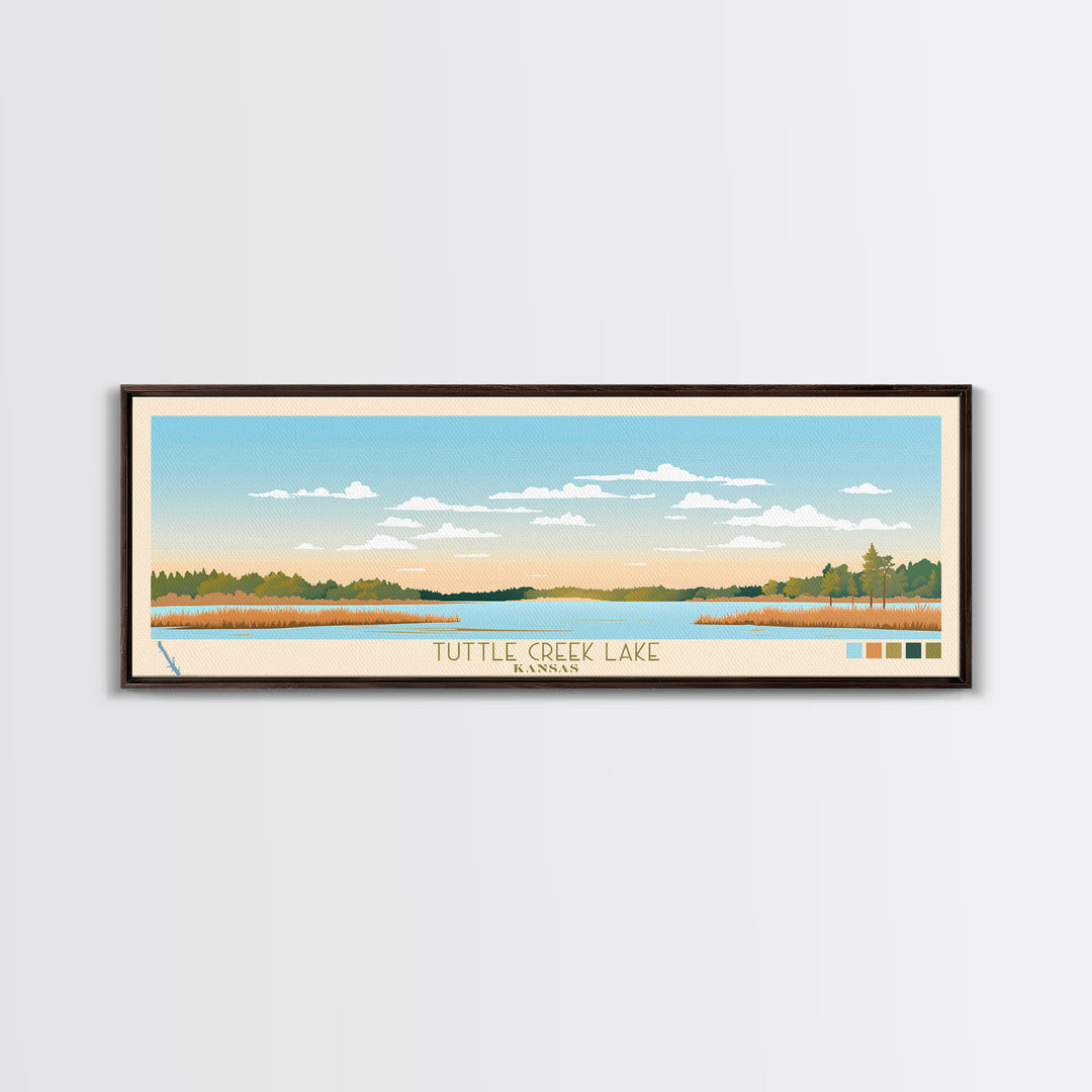 Tuttle Creek Lake, Kansas Framed Canvas Print, Lake House Decor, Midcentury Modern Art, Pop Art, Travel Poster, Living Room Wall Art