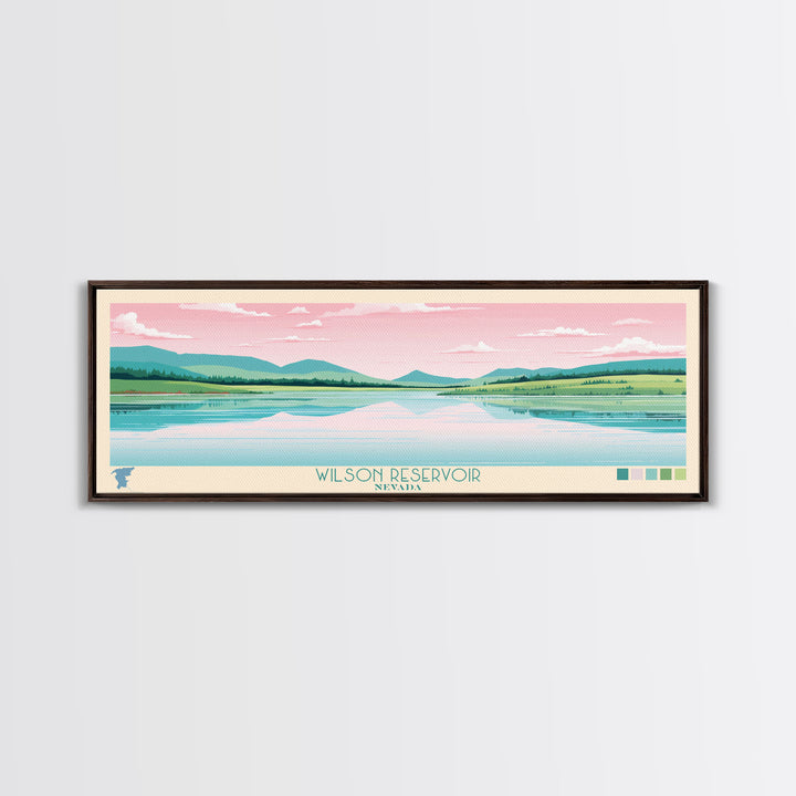 Wilson Reservoir, Nevada Panoramic Framed Canvas Print, Lake House Decor, Midcentury Modern Art, Pop Art, Travel Poster