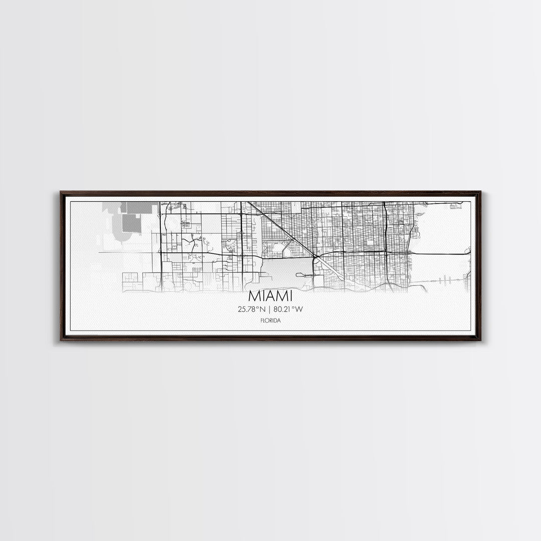 Panoramic Miami City Map, Florida Art, Map Print, Minimalist Wall Art, Canvas Art, Housewarming Gift, Street Map Art, Closing Gift