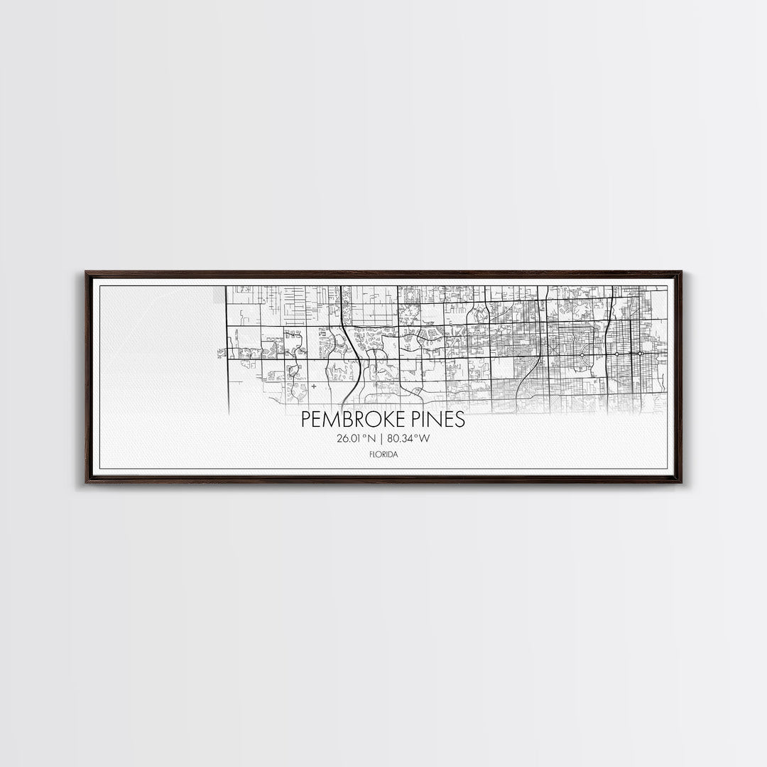 Panoramic Pembroke Pines City Map, Florida Art, Map Print, Minimalist Wall Art, Canvas Art, Housewarming Gift, Street Map Art, Closing Gift