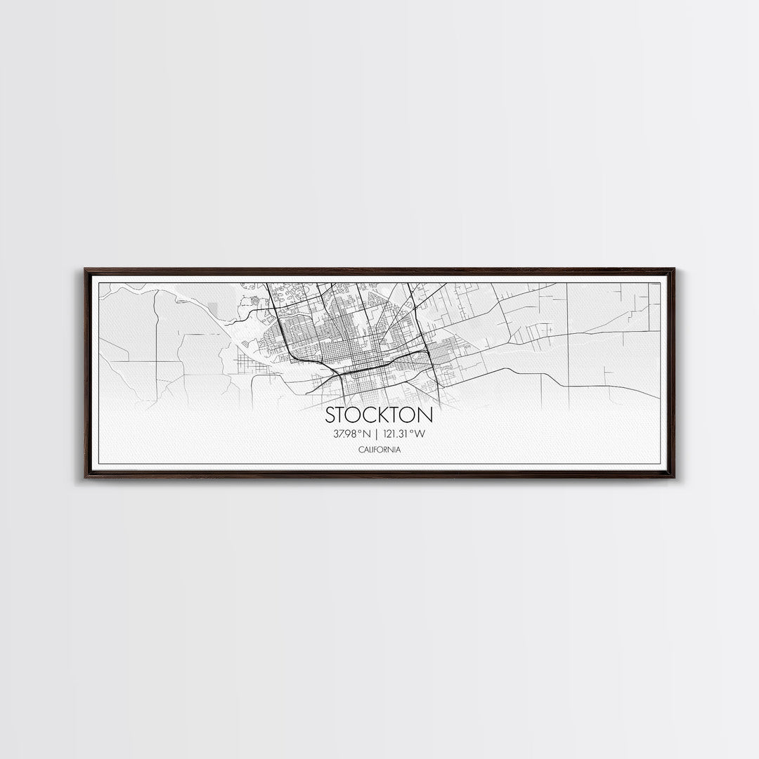 Panoramic Stockton City Map, California Art, Map Print, Minimalist Wall Art, Canvas Art, Housewarming Gift, Street Map Art, Closing Gift