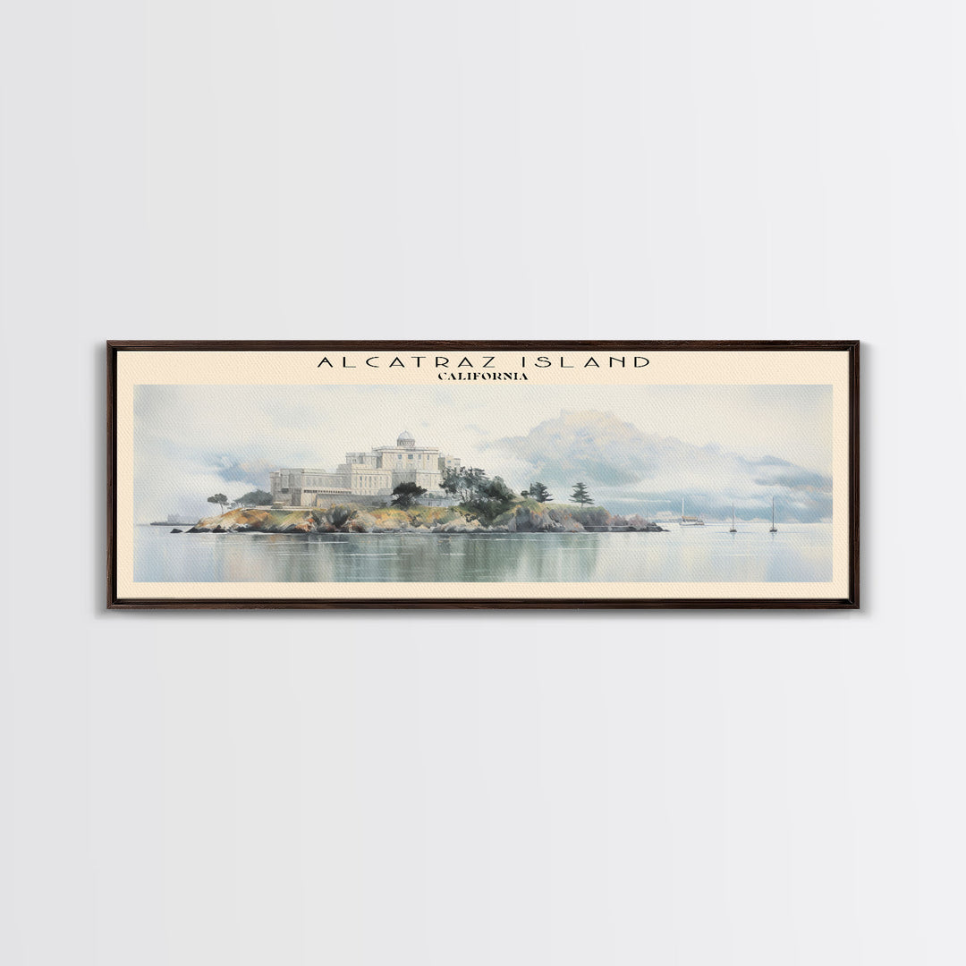 Alcatraz Island Retro Style Travel Poster - Framed Canvas Print - California Travel Decor | Vintage Style Home Decor - Travel Print - Wall Art