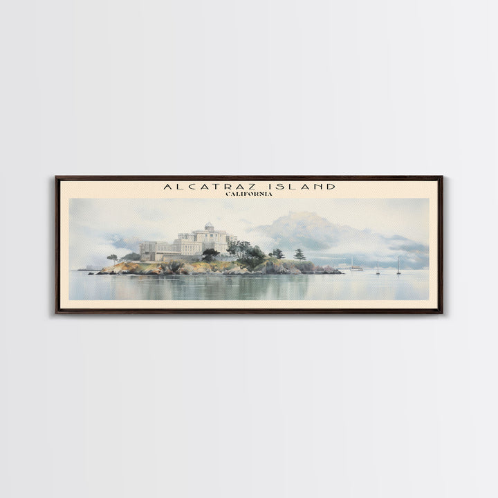 Alcatraz Island Retro Style Travel Poster - Framed Canvas Print - California Travel Decor | Vintage Style Home Decor - Travel Print - Wall Art