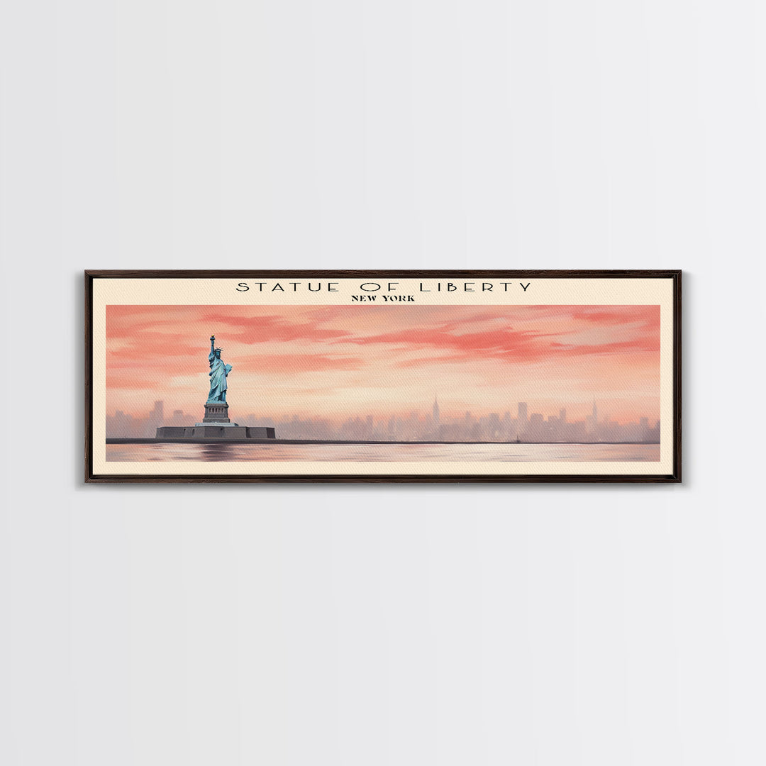 Statue of Liberty Travel Art Framed Canvas Print, COUNTRY Wall Decor, Home Decor, Travel Poster, Vintage Wall Art, Watercolor Painting