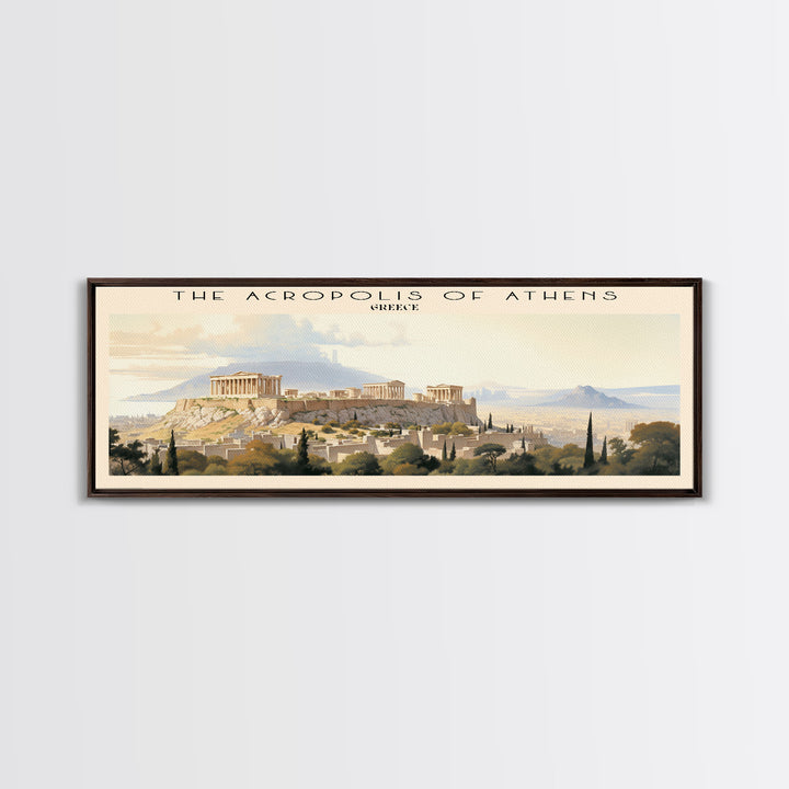 The Acropolis of Athens Retro Style Travel Poster - Framed Canvas Print - COUNTRY Travel Decor | Vintage Style Home Decor - Travel Print - Wall Art