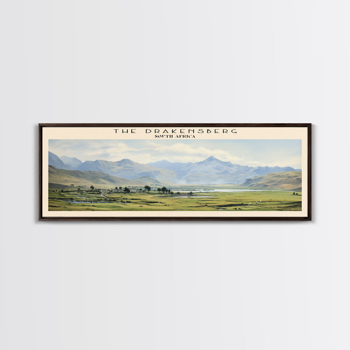 The Drakensberg Retro Style Travel Poster - Framed Canvas Print - COUNTRY Travel Decor | Vintage Style Home Decor - Travel Print - Wall Art