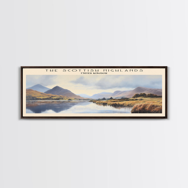 The Scottish Highlands Retro Style Travel Poster - Framed Canvas Print - COUNTRY Travel Decor | Vintage Style Home Decor - Travel Print - Wall Art