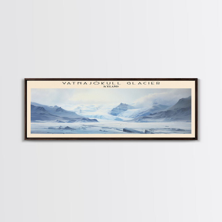 Vatnajökull Glacier Retro Style Travel Poster - Framed Canvas Print - COUNTRY Travel Decor | Vintage Style Home Decor - Travel Print - Wall Art