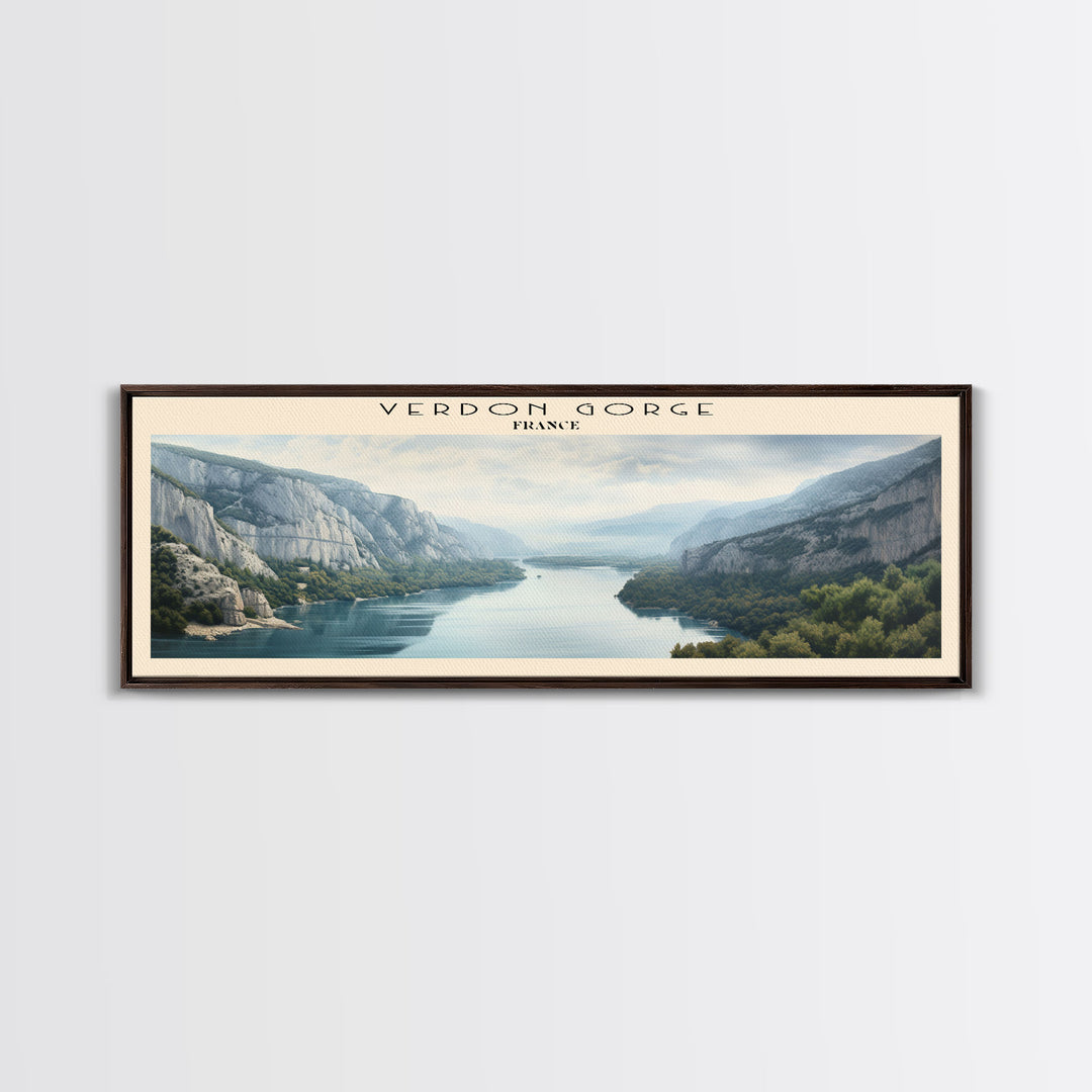 Verdon Gorge Travel Art Framed Canvas Print, COUNTRY Wall Decor, Home Decor, Travel Poster, Vintage Wall Art, Watercolor Painting