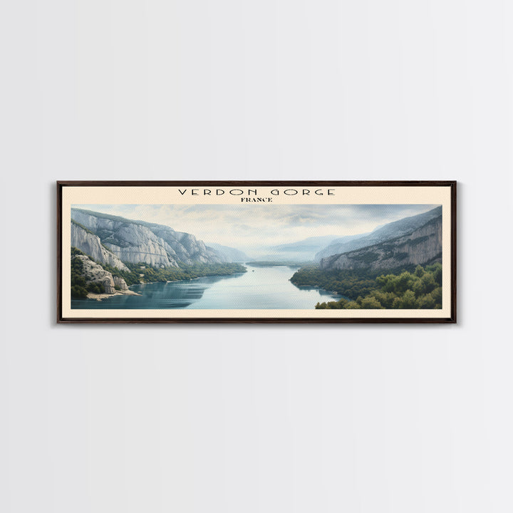 Verdon Gorge Travel Art Framed Canvas Print, COUNTRY Wall Decor, Home Decor, Travel Poster, Vintage Wall Art, Watercolor Painting