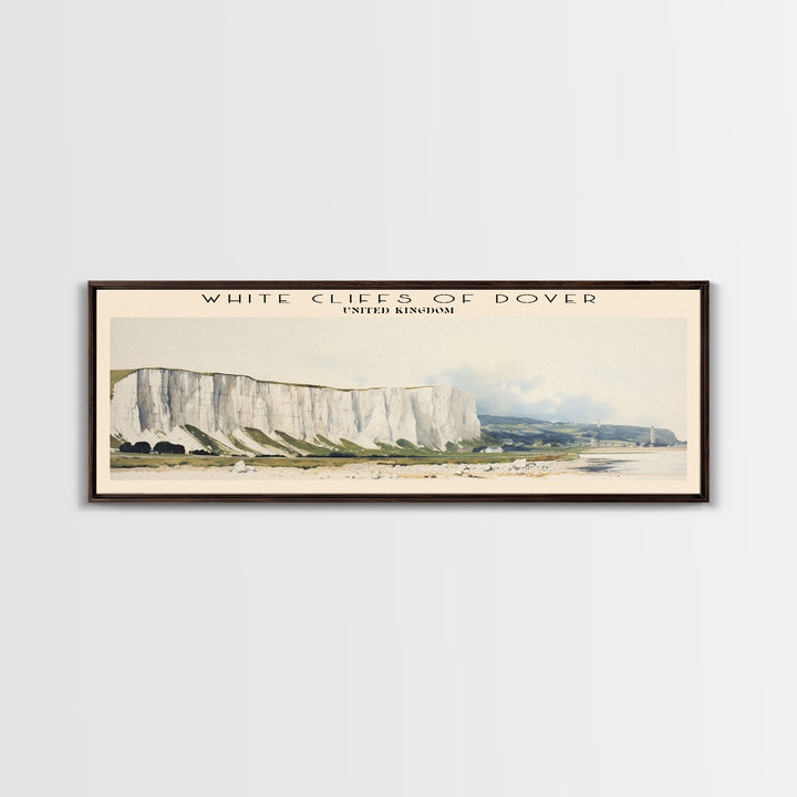 White Cliffs of Dover Travel Art Framed Canvas Print, COUNTRY Wall Decor, Home Decor, Travel Poster, Vintage Wall Art, Watercolor Painting