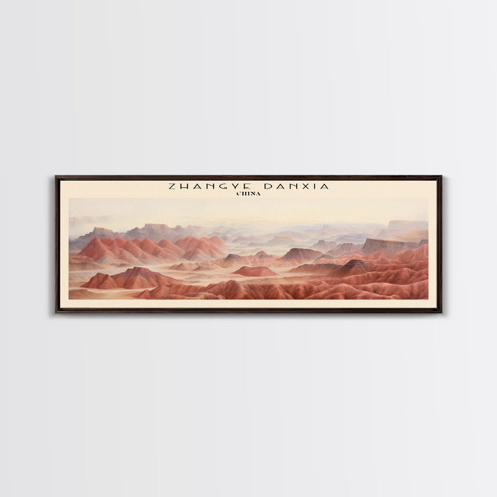 Zhangye Danxia Retro Style Travel Poster - Framed Canvas Print - COUNTRY Travel Decor | Vintage Style Home Decor - Travel Print - Wall Art