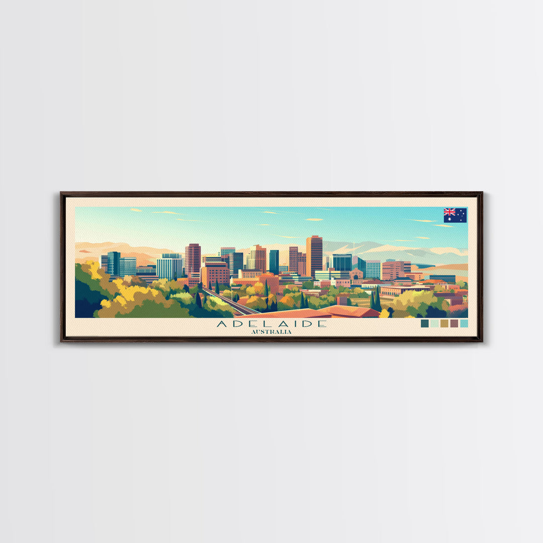 Adelaide, Australia Panoramic Travel Poster Canvas Print, Adelaide, Australia Painting, Australia Art, Adelaide Panoramic Travel Art, Travel Painting