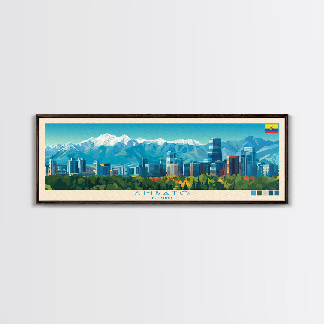 Ambato, Ecuador Panoramic Travel Poster Canvas Print, Ambato, Ecuador Painting, Ecuador Art, Ambato Travel Art, Guest Room Painting