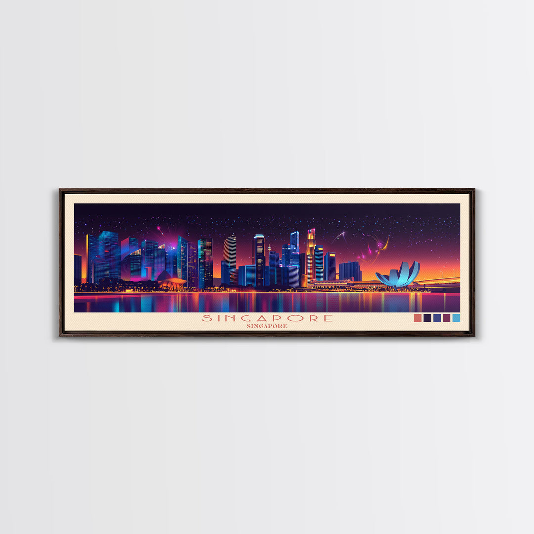 Singapore, Singapore Travel Poster Panoramic Canvas Print, Singapore, Singapore Painting, Singapore Art, Singapore Travel Art, Guest Room Painting