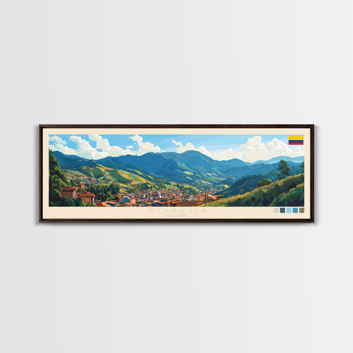 Soacha, Colombia Panoramic Travel Poster Canvas Print, Soacha, Colombia Painting, Colombia Art, Soacha Travel Art, Guest Room Painting