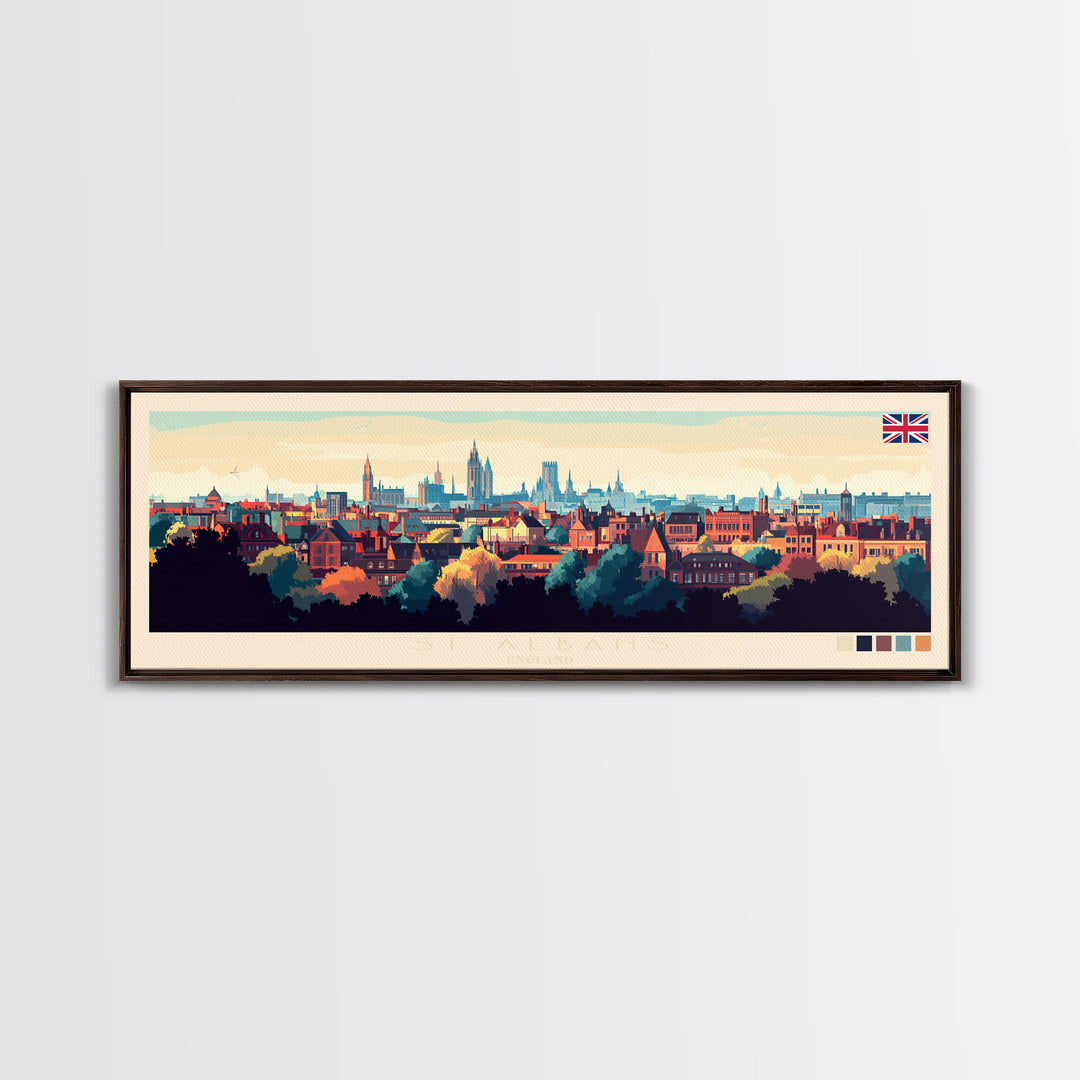 St Albans, England Travel Poster Panoramic Canvas Print, St Albans, England Painting, England Art, St Albans Travel Art, Guest Room Painting