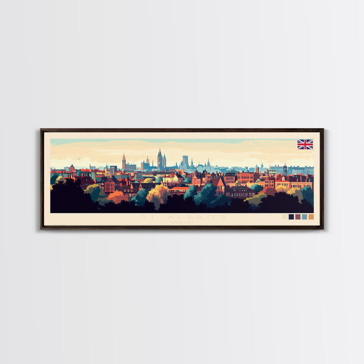 St Albans, England Travel Poster Panoramic Canvas Print, St Albans, England Painting, England Art, St Albans Travel Art, Guest Room Painting